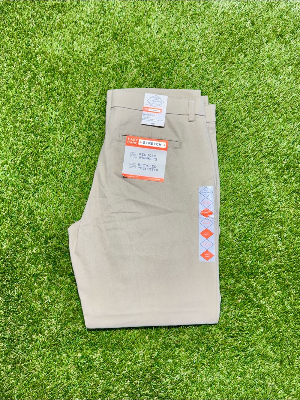 St. John’s Bay Easy Care Classic Fit Stretch Flat Front Pants Men’s 34x29 Khaki